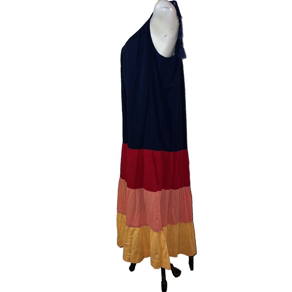 Old Navy Womens Large Colorblock Tiered Maxi Dress Navy Red Yellow Boho Tassels - Picture 4 of 6